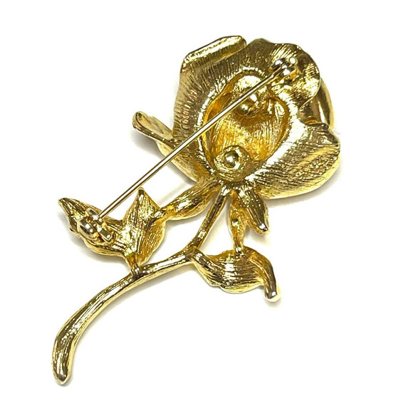 Rose Brooch Clear Gold Flower Vtg Estate Jewelry Vintage Pin N11 - Picture 4 of 5